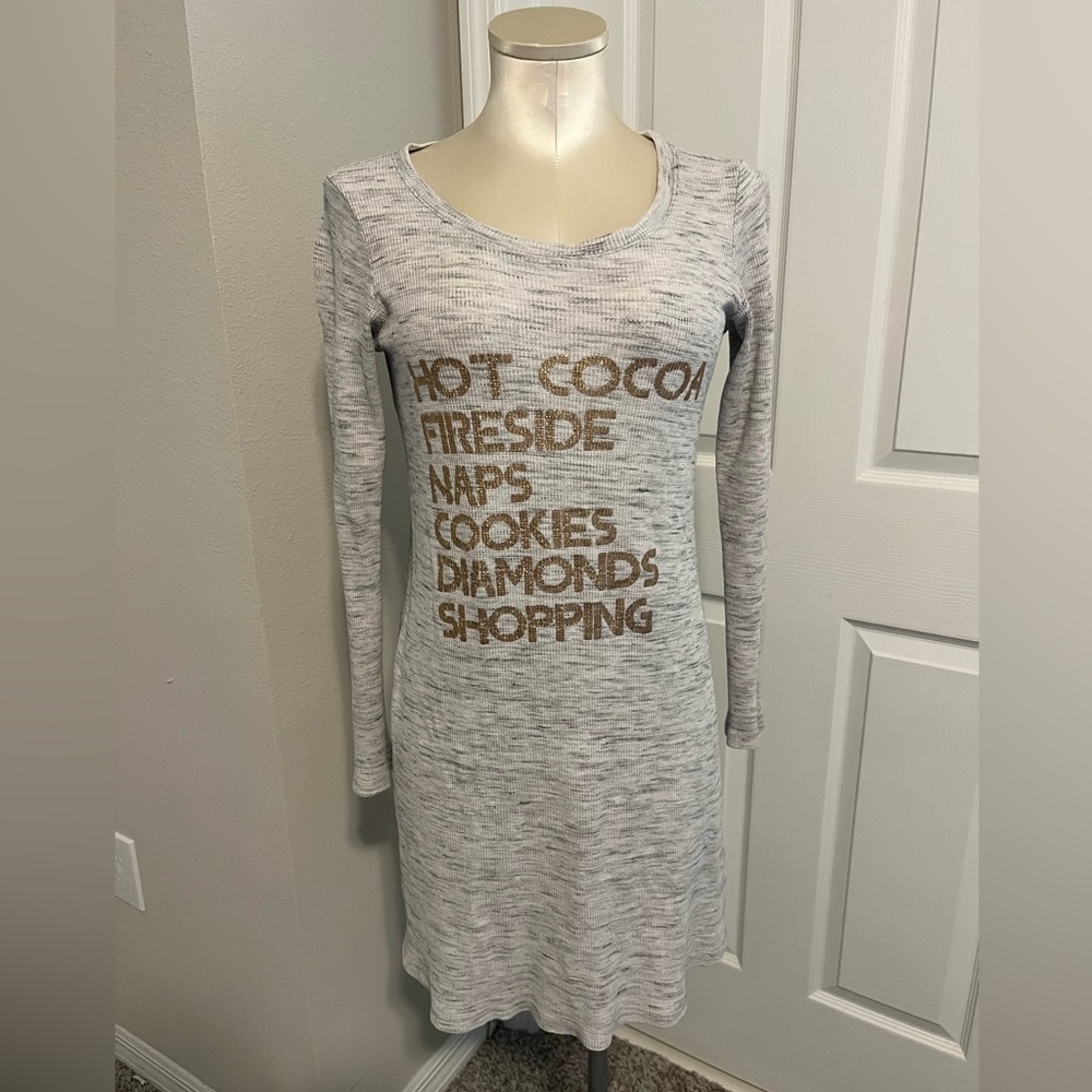 Aerie Heather Gray Long Sleeve mini Dress with Gold Lettering